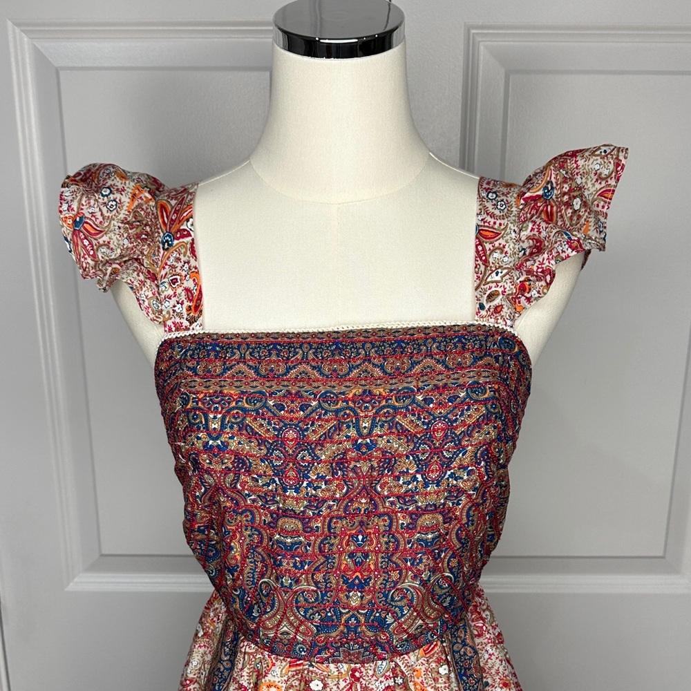 Haute Hippie Brown Cotton Boho Ruffles Peasant Vintage Tie Back Dress Size 10 - Picture 5 of 14